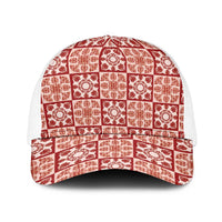 Ulaula Palaka Quilt Hawaii Baseball Net Cap Hawaiian Tropical Monstera Sea Turtle LT14 One Size White Red - Polynesian Pride