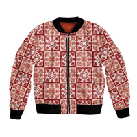 Ulaula Palaka Quilt Hawaii Bomber Jacket Hawaiian Tropical Monstera Sea Turtle LT14 Unisex Red - Polynesian Pride