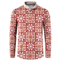 Ulaula Palaka Quilt Hawaii Button Sweatshirt Hawaiian Tropical Monstera Sea Turtle LT14 Red - Polynesian Pride