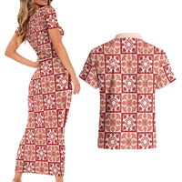 Ulaula Palaka Quilt Hawaii Couples Matching Short Sleeve Bodycon Dress and Hawaiian Shirt Hawaiian Tropical Monstera Sea Turtle