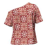 Ulaula Palaka Quilt Hawaii Cross Shoulder Shirt Hawaiian Tropical Monstera Sea Turtle LT14 - Polynesian Pride