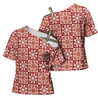 Ulaula Palaka Quilt Hawaii Cross Shoulder Shirt Hawaiian Tropical Monstera Sea Turtle LT14 - Polynesian Pride