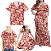 Ulaula Palaka Quilt Hawaii Family Matching Off Shoulder Maxi Dress and Hawaiian Shirt Hawaiian Tropical Monstera Sea Turtle
