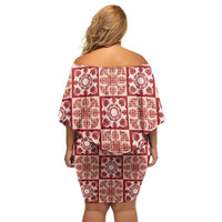 Ulaula Palaka Quilt Hawaii Family Matching Off Shoulder Short Dress and Hawaiian Shirt Hawaiian Tropical Monstera Sea Turtle