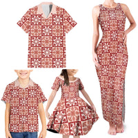Ulaula Palaka Quilt Hawaii Family Matching Tank Maxi Dress and Hawaiian Shirt Hawaiian Tropical Monstera Sea Turtle