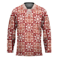 Ulaula Palaka Quilt Hawaii Hockey Jersey Hawaiian Tropical Monstera Sea Turtle LT14 Unisex Red - Polynesian Pride
