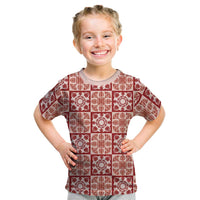 Ulaula Palaka Quilt Hawaii Kid T Shirt Hawaiian Tropical Monstera Sea Turtle LT14 Red - Polynesian Pride