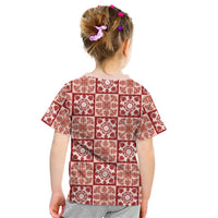 Ulaula Palaka Quilt Hawaii Kid T Shirt Hawaiian Tropical Monstera Sea Turtle LT14 - Polynesian Pride