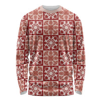 Ulaula Palaka Quilt Hawaii Long Sleeve Shirt Hawaiian Tropical Monstera Sea Turtle LT14 Unisex Red - Polynesian Pride