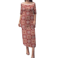 Ulaula Palaka Quilt Hawaii Puletasi Hawaiian Tropical Monstera Sea Turtle LT14 Long Dress Red - Polynesian Pride