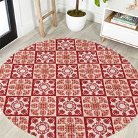 Ulaula Palaka Quilt Hawaii Round Carpet Hawaiian Tropical Monstera Sea Turtle LT14 Red - Polynesian Pride