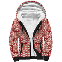 Ulaula Palaka Quilt Hawaii Sherpa Hoodie Hawaiian Tropical Monstera Sea Turtle