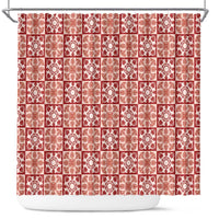 Ulaula Palaka Quilt Hawaii Shower Curtain Hawaiian Tropical Monstera Sea Turtle LT14 Red - Polynesian Pride