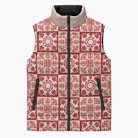 Ulaula Palaka Quilt Hawaii Sleeveless Puffer Jacket Hawaiian Tropical Monstera Sea Turtle LT14 Unisex Red - Polynesian Pride