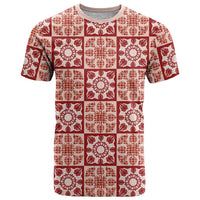 Ulaula Palaka Quilt Hawaii T Shirt Hawaiian Tropical Monstera Sea Turtle LT14 Red - Polynesian Pride