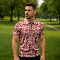 Ulaula Palaka Quilt Hawaii Zipper Polo Shirt Hawaiian Tropical Monstera Sea Turtle LT14 - Polynesian Pride