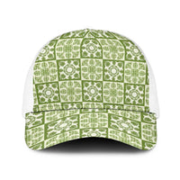 Omaomao Palaka Quilt Hawaii Baseball Net Cap Hawaiian Tropical Monstera Sea Turtle LT14 One Size White Green - Polynesian Pride