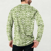 Omaomao Palaka Quilt Hawaii Button Sweatshirt Hawaiian Tropical Monstera Sea Turtle LT14 - Polynesian Pride