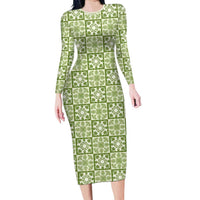 Omaomao Palaka Quilt Hawaii Family Matching Long Sleeve Bodycon Dress and Hawaiian Shirt Hawaiian Tropical Monstera Sea Turtle