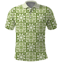 Omaomao Palaka Quilt Hawaii Polo Shirt Hawaiian Tropical Monstera Sea Turtle LT14 Green - Polynesian Pride