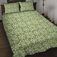 Omaomao Palaka Quilt Hawaii Quilt Bed Set Hawaiian Tropical Monstera Sea Turtle LT14 Green - Polynesian Pride