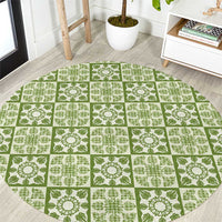 Omaomao Palaka Quilt Hawaii Round Carpet Hawaiian Tropical Monstera Sea Turtle LT14 Green - Polynesian Pride
