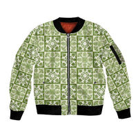 Omaomao Palaka Quilt Hawaii Sleeve Zip Bomber Jacket Hawaiian Tropical Monstera Sea Turtle LT14 Unisex Green - Polynesian Pride
