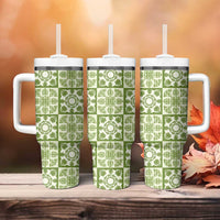 Omaomao Palaka Quilt Hawaii Tumbler With Handle Hawaiian Tropical Monstera Sea Turtle LT14 - Polynesian Pride