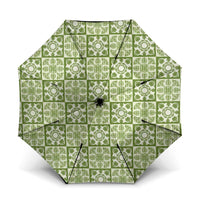 Omaomao Palaka Quilt Hawaii Umbrella Hawaiian Tropical Monstera Sea Turtle LT14 One Size Folded 11.42 inch Opened Diameter 37.4 inch Green - Polynesian Pride