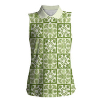 Omaomao Palaka Quilt Hawaii Women Sleeveless Polo Shirt Hawaiian Tropical Monstera Sea Turtle