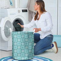 Cyan Palaka Quilt Hawaii Laundry Basket Hawaiian Tropical Monstera Sea Turtle LT14 - Polynesian Pride
