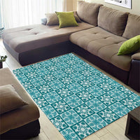 Cyan Palaka Quilt Hawaii Area Rug Hawaiian Tropical Monstera Sea Turtle LT14 - Polynesian Pride