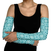 Cyan Palaka Quilt Hawaii Arm Sleeves Hawaiian Tropical Monstera Sea Turtle LT14 - Polynesian Pride