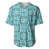 Cyan Palaka Quilt Hawaii Baseball Jersey Hawaiian Tropical Monstera Sea Turtle LT14 Cyan - Polynesian Pride