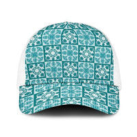 Cyan Palaka Quilt Hawaii Baseball Net Cap Hawaiian Tropical Monstera Sea Turtle LT14 One Size White Cyan - Polynesian Pride