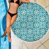 Cyan Palaka Quilt Hawaii Beach Blanket Hawaiian Tropical Monstera Sea Turtle LT14 - Polynesian Pride