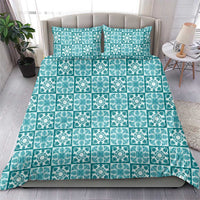 Cyan Palaka Quilt Hawaii Bedding Set Hawaiian Tropical Monstera Sea Turtle LT14 - Polynesian Pride