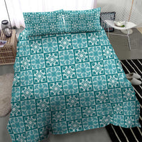 Cyan Palaka Quilt Hawaii Bedding Set Hawaiian Tropical Monstera Sea Turtle LT14 - Polynesian Pride