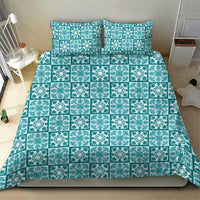 Cyan Palaka Quilt Hawaii Bedding Set Hawaiian Tropical Monstera Sea Turtle LT14 - Polynesian Pride