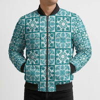 Cyan Palaka Quilt Hawaii Bomber Puffer Jacket Hawaiian Tropical Monstera Sea Turtle LT14 - Polynesian Pride