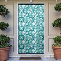 Cyan Palaka Quilt Hawaii Door Cover Hawaiian Tropical Monstera Sea Turtle LT14 Cyan - Polynesian Pride