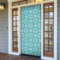 Cyan Palaka Quilt Hawaii Door Cover Hawaiian Tropical Monstera Sea Turtle LT14 - Polynesian Pride