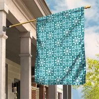 Cyan Palaka Quilt Hawaii Garden Flag Hawaiian Tropical Monstera Sea Turtle LT14 House Flag Cyan - Polynesian Pride