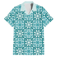 Cyan Palaka Quilt Hawaii Hawaiian Shirt Hawaiian Tropical Monstera Sea Turtle