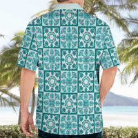 Cyan Palaka Quilt Hawaii Hawaiian Shirt Hawaiian Tropical Monstera Sea Turtle