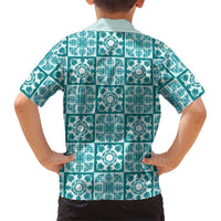 Cyan Palaka Quilt Hawaii Hawaiian Shirt Hawaiian Tropical Monstera Sea Turtle