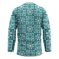 Cyan Palaka Quilt Hawaii Hockey Jersey Hawaiian Tropical Monstera Sea Turtle LT14 - Polynesian Pride