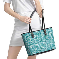 Cyan Palaka Quilt Hawaii Leather Tote Bag Hawaiian Tropical Monstera Sea Turtle LT14 - Polynesian Pride