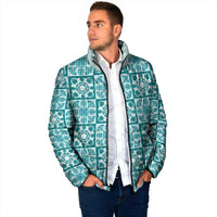 Cyan Palaka Quilt Hawaii Padded Jacket Hawaiian Tropical Monstera Sea Turtle LT14 - Polynesian Pride
