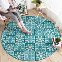 Cyan Palaka Quilt Hawaii Round Carpet Hawaiian Tropical Monstera Sea Turtle LT14 - Polynesian Pride